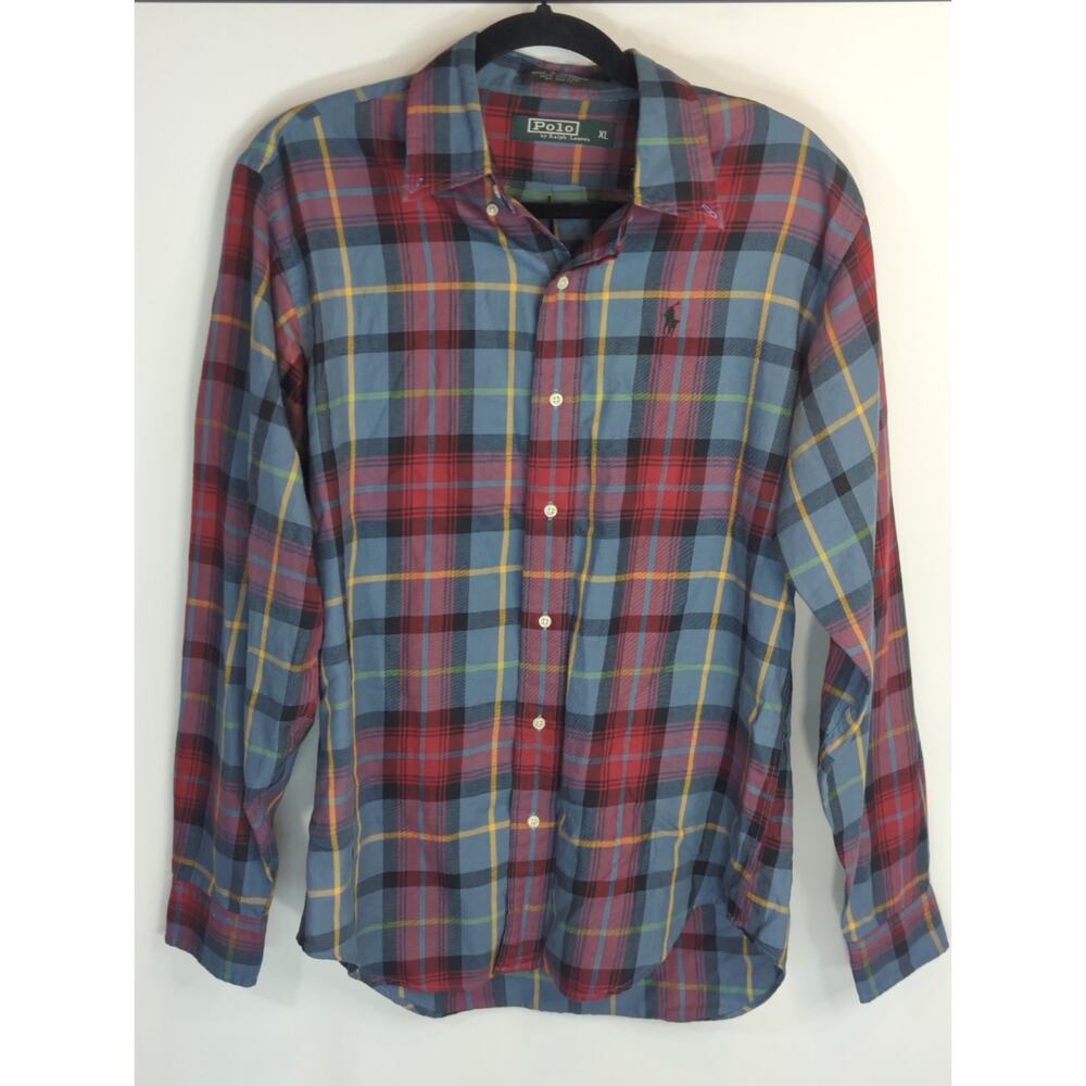 Polo By Ralph Lauren Blue & Red Plaid Button Up Shirt Womens XL Preppy Prairie‎